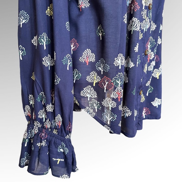 MAEVE BY ANTHROPOLOGIE NAVY TREE PRINT FREDERICKA BUTTON DOWN TOP BLOUSE SIZE 14 - Picture 8 of 12
